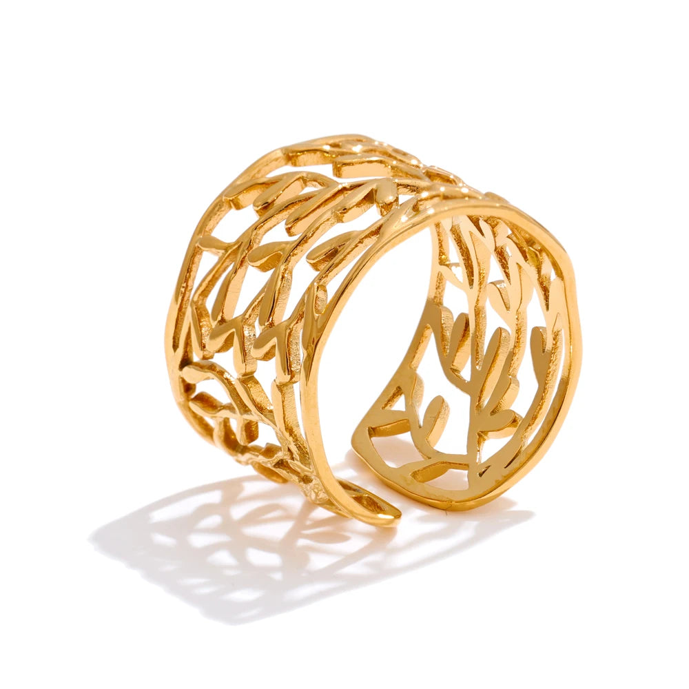 Charm leaf open cuff finger ring - product image
