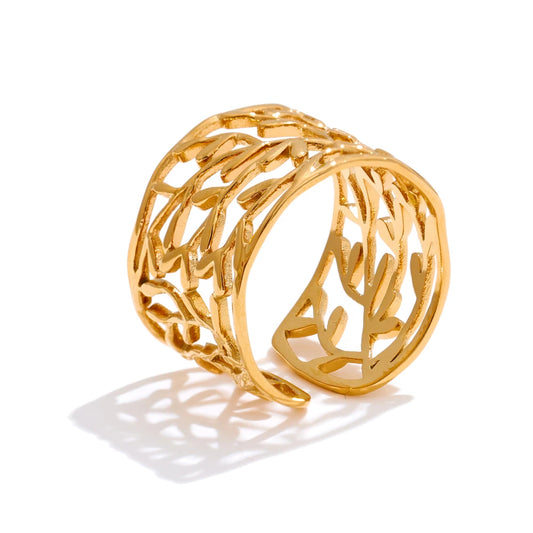 Charm leaf open cuff finger ring - product image