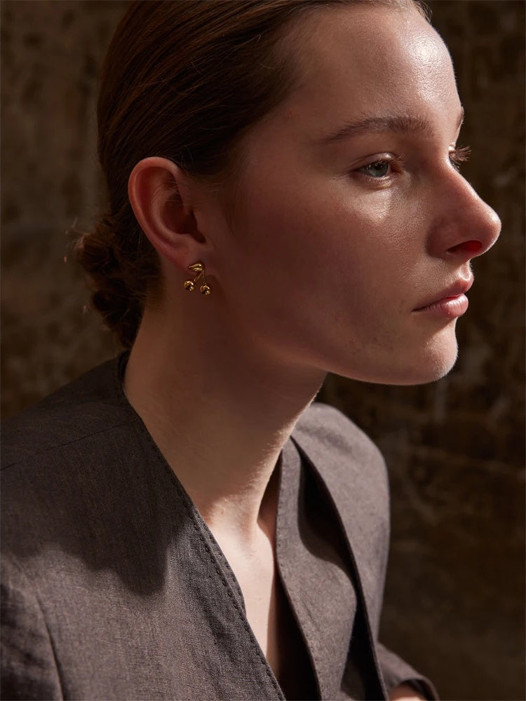 Cherry minimalist stud earrings water resistant - product image