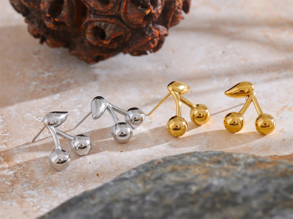 Cherry minimalist stud earrings water resistant - product image