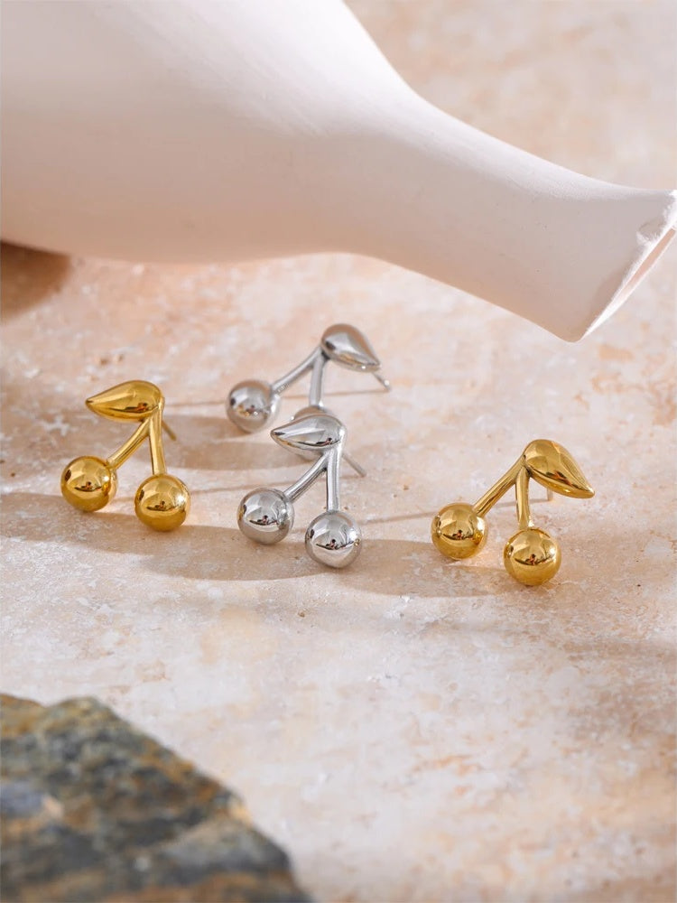 Cherry minimalist stud earrings water resistant - product image