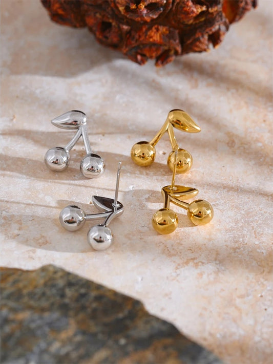 Cherry minimalist stud earrings water resistant - product image