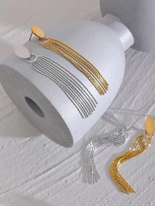 Chic long chain tassel drop earrings women - product image