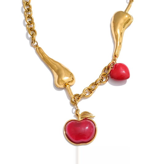 Chilli chain red enamel heart pendant necklace - product image