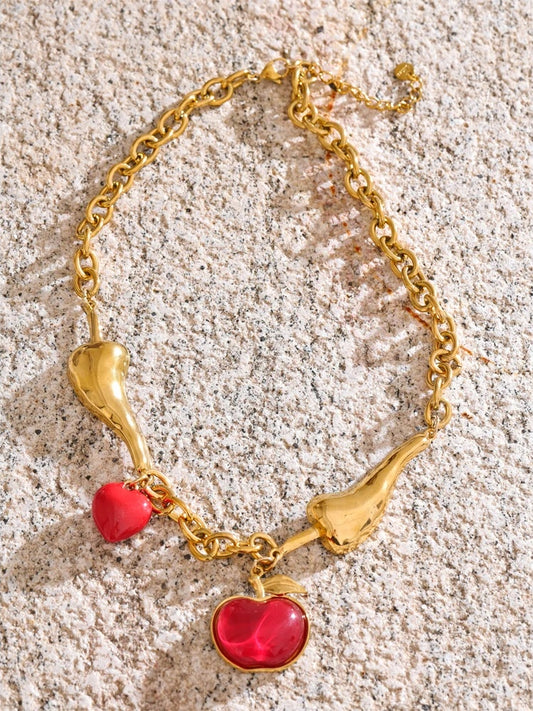 Chilli chain red enamel heart pendant necklace - product image