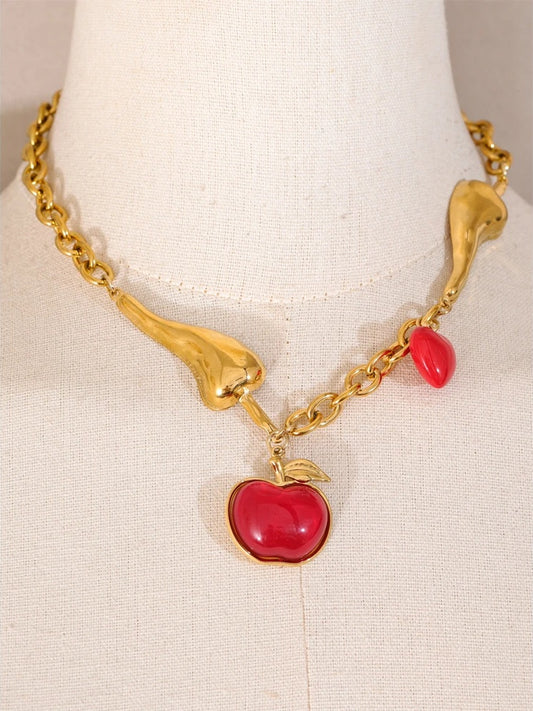 Chilli chain red enamel heart pendant necklace - product image