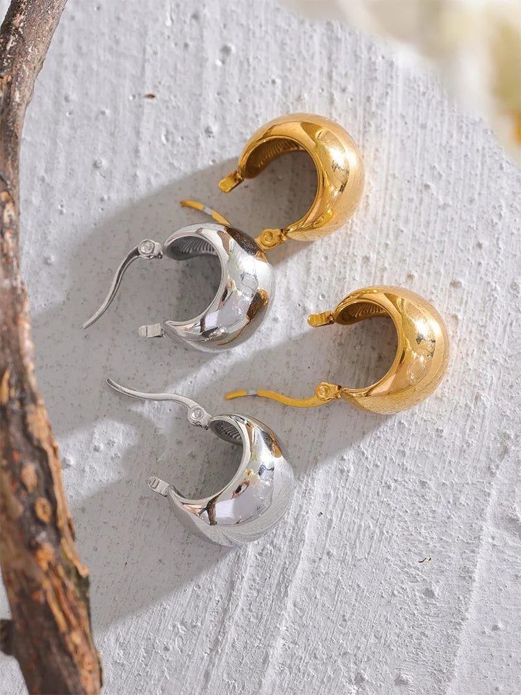 Chunky abstract hoop earrings stainless steel - product image