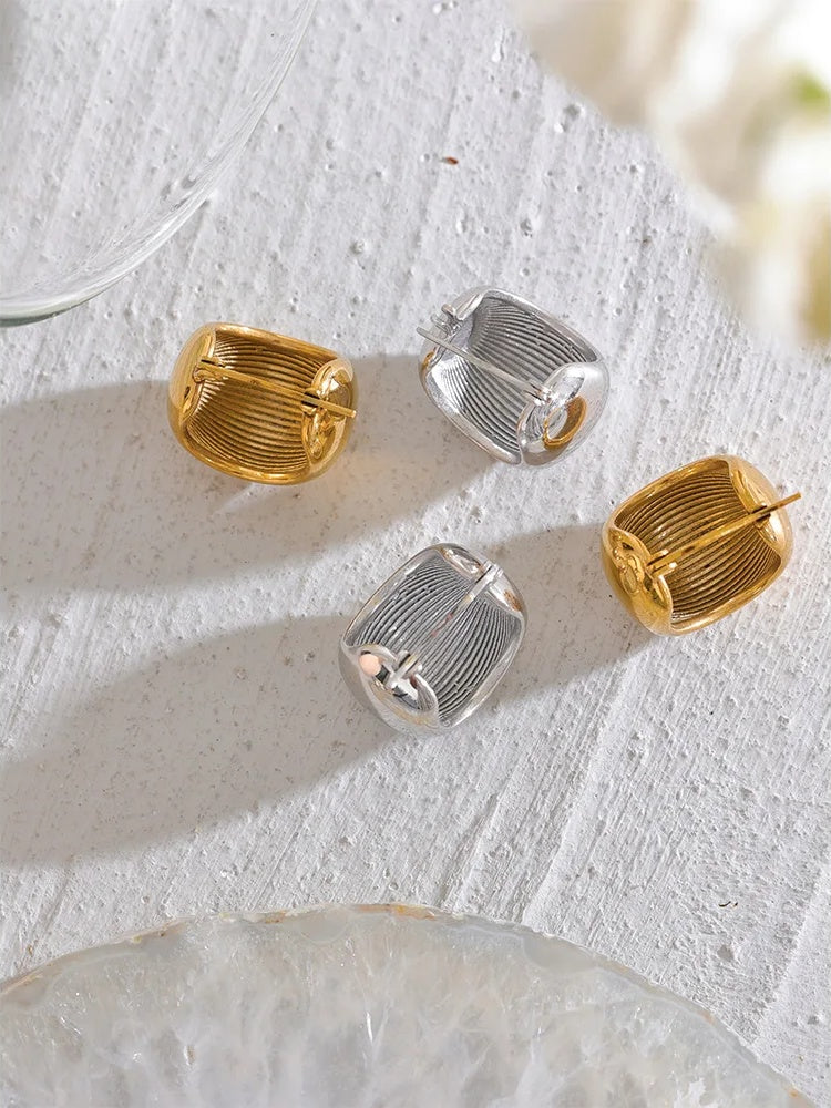 Chunky abstract hoop earrings stainless steel - product image