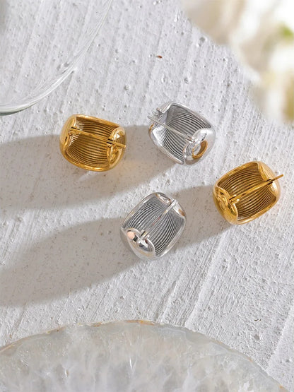 Chunky abstract hoop earrings stainless steel - product image
