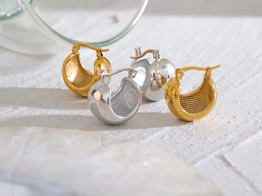 Chunky abstract hoop earrings stainless steel - product image
