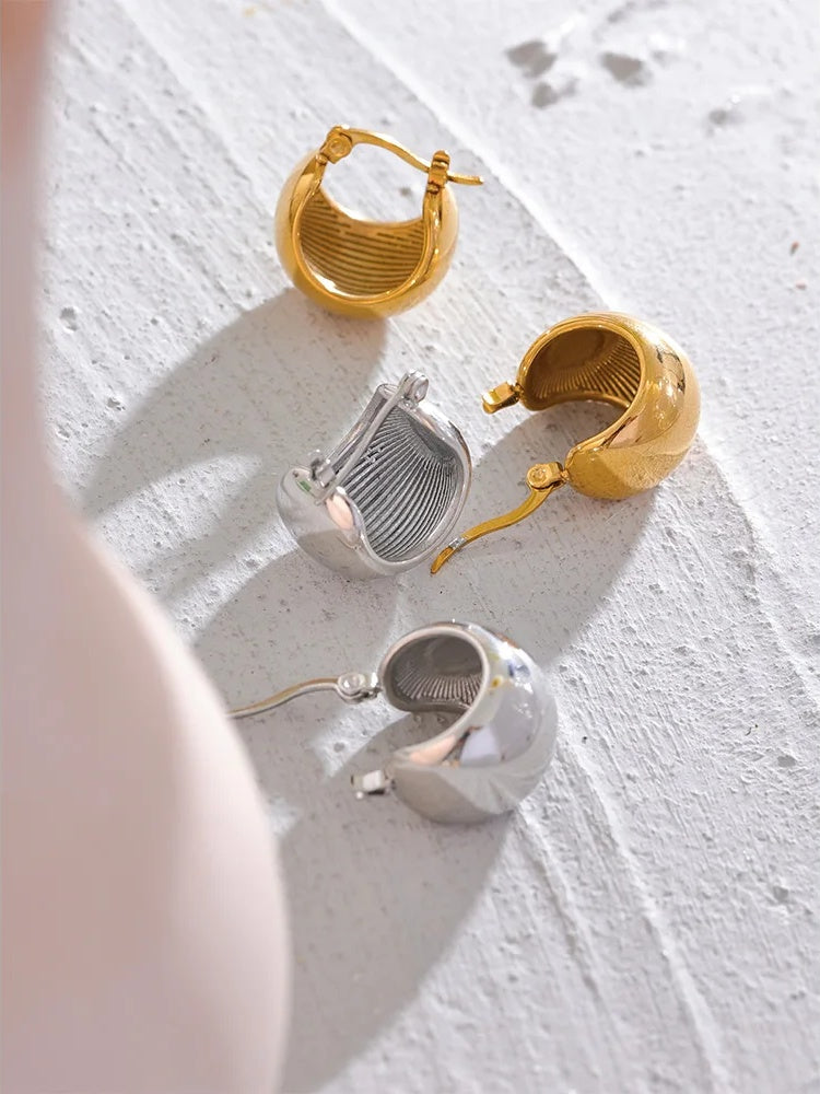 Chunky abstract hoop earrings stainless steel - product image