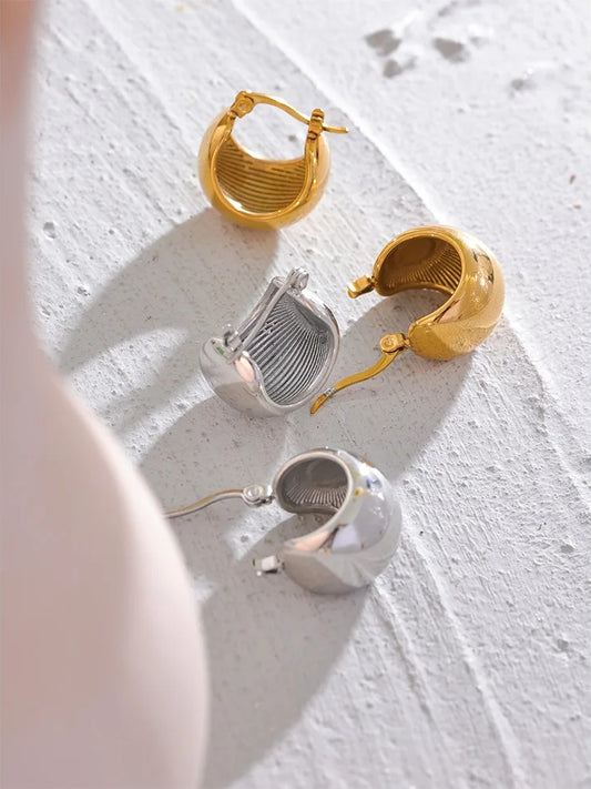 Chunky abstract hoop earrings stainless steel - product image