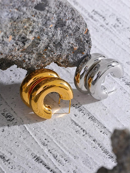 Chunky c shape huggie gold silver color earrings - product image