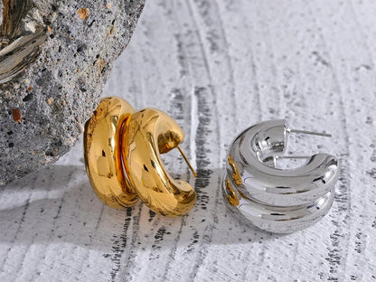 Chunky c shape huggie gold silver color earrings - product image