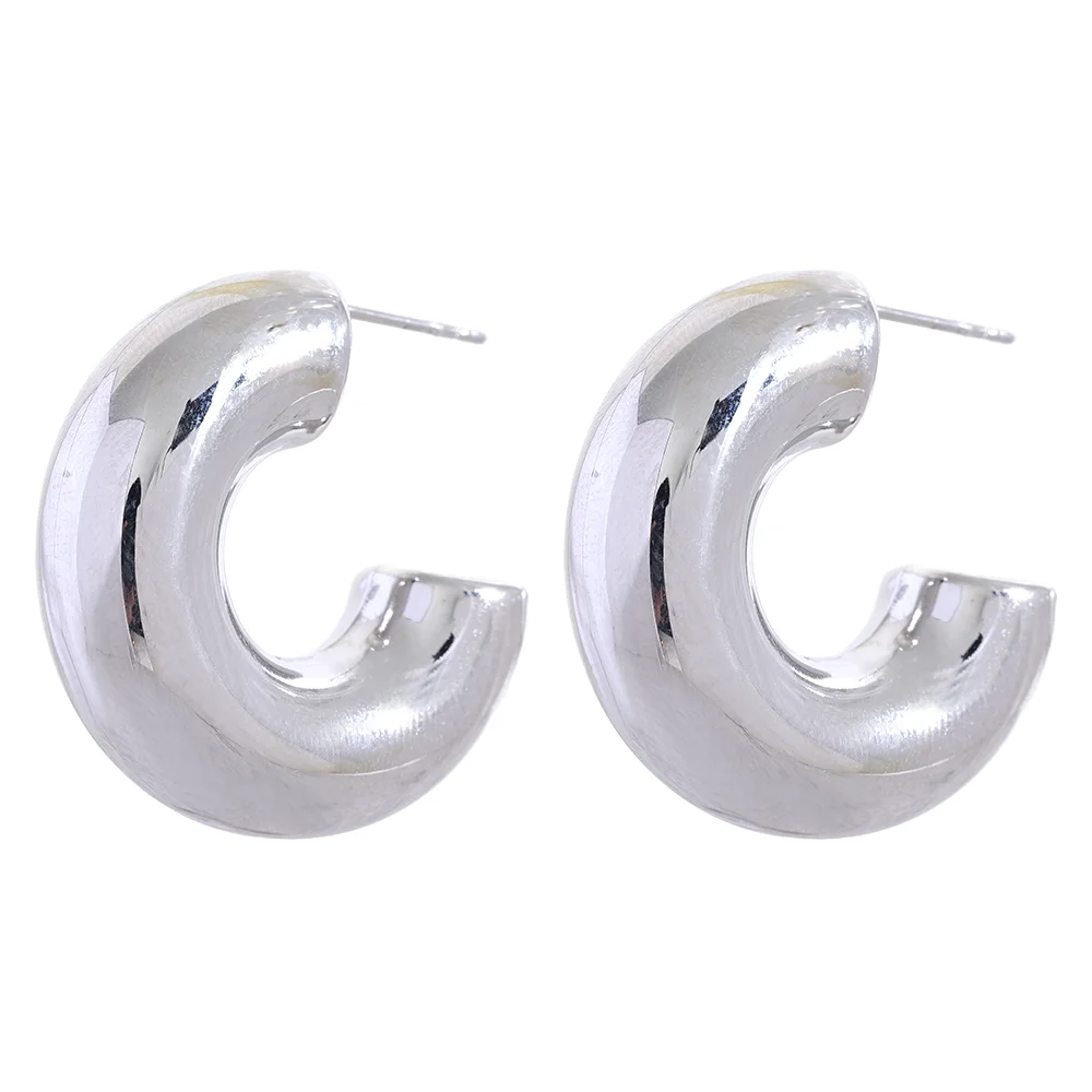 Chunky c shape huggie gold silver color earrings - product image