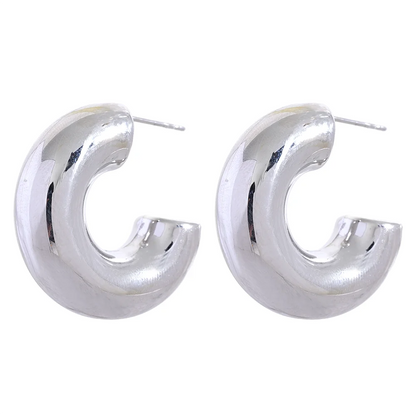 Chunky c shape huggie gold silver color earrings - product image