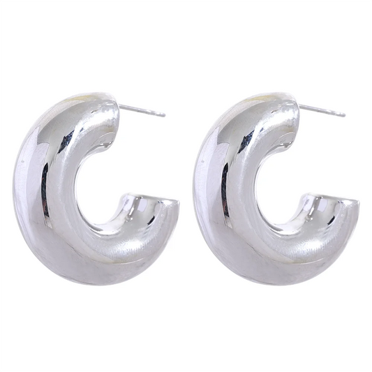 Chunky c shape huggie gold silver color earrings - product image