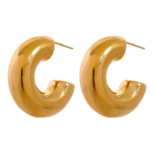 Chunky c shape huggie gold silver color earrings - product image
