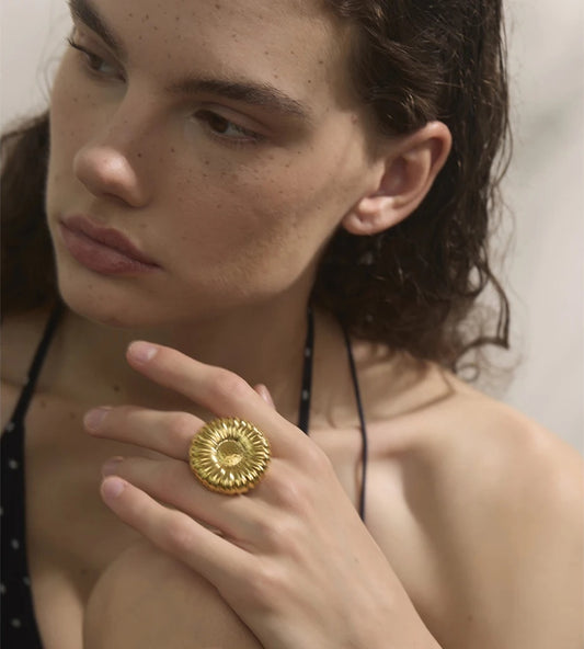 Chunky flower open contemporary adjustable ring - product image