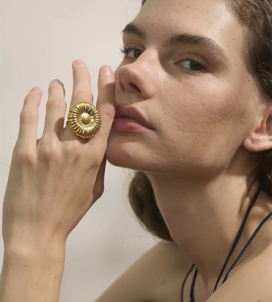 Chunky flower open contemporary adjustable ring - product image