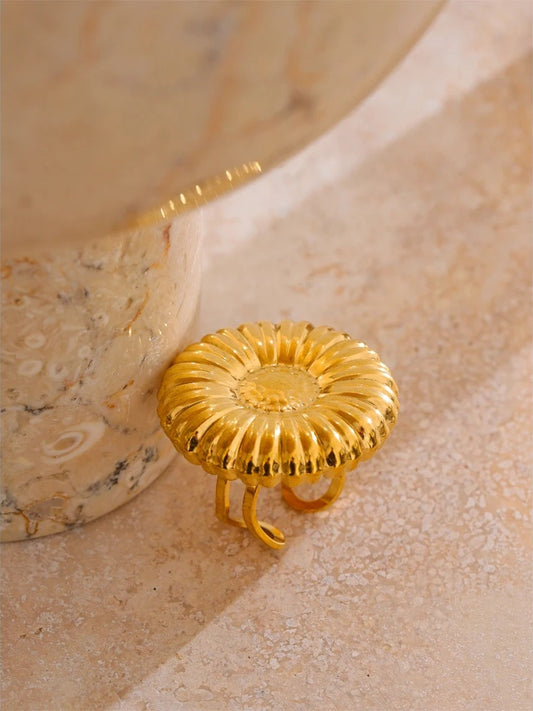 Chunky flower open contemporary adjustable ring - product image