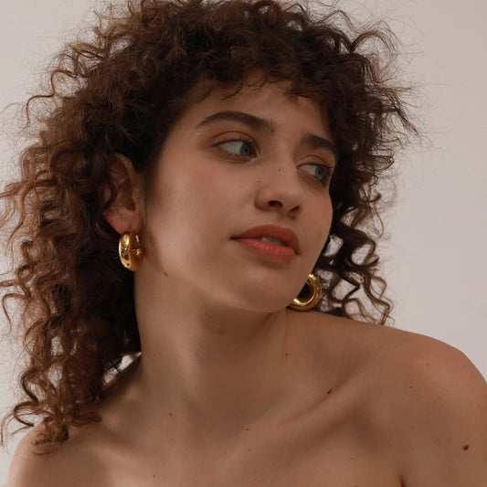 Chunky minimalist contemporary hoop earrings women - product image