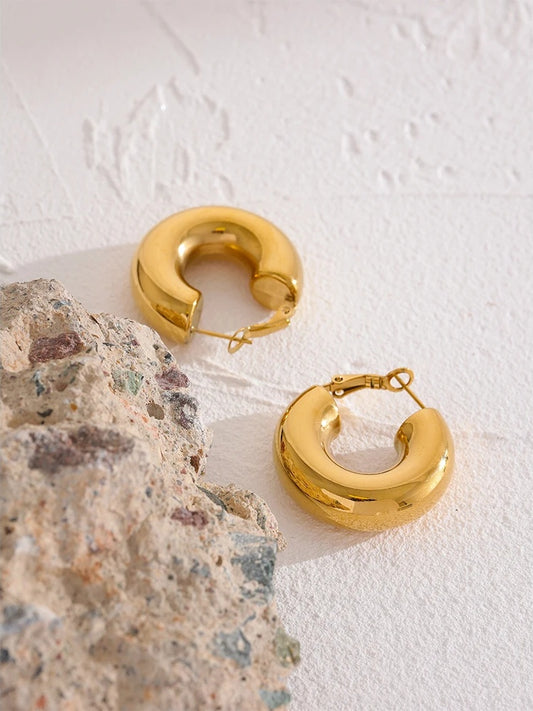 Chunky minimalist contemporary hoop earrings women - product image