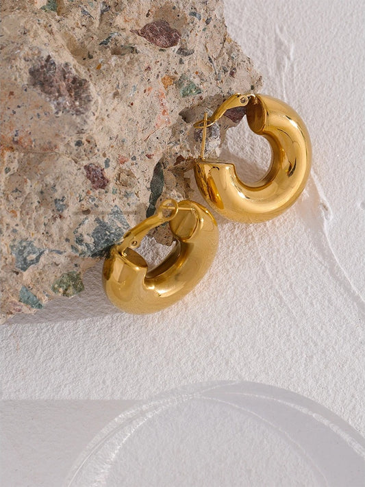 Chunky minimalist contemporary hoop earrings women - product image