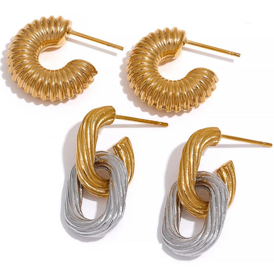 Chunky textured contemporary drop earrings women - product image