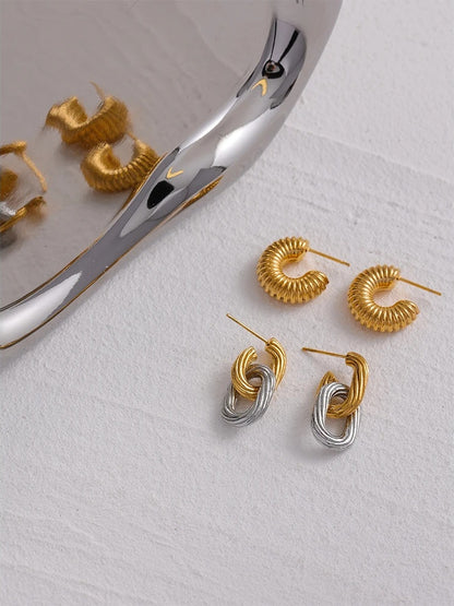 Chunky textured contemporary drop earrings women - product image