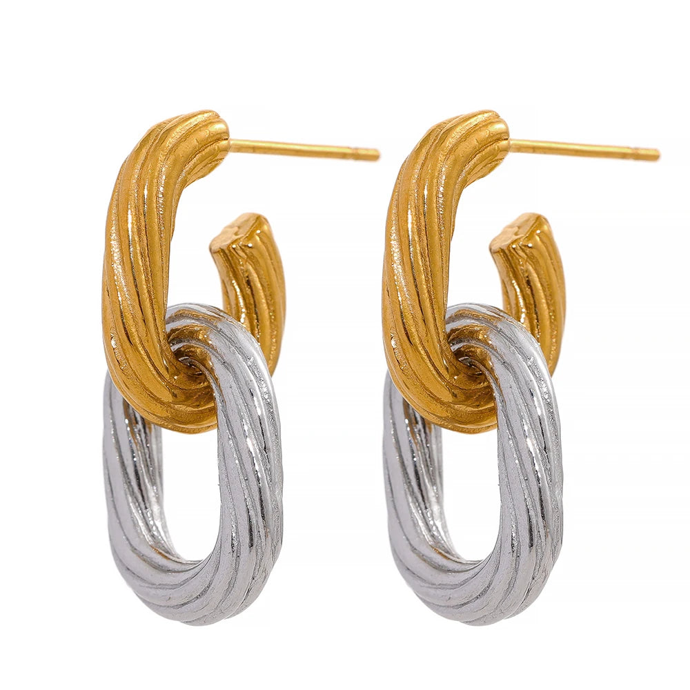 Chunky textured contemporary drop earrings women - product image