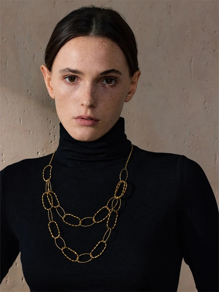 Circle link double layer chain round necklace women - product image