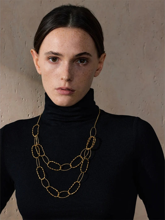 Circle link double layer chain round necklace women - product image