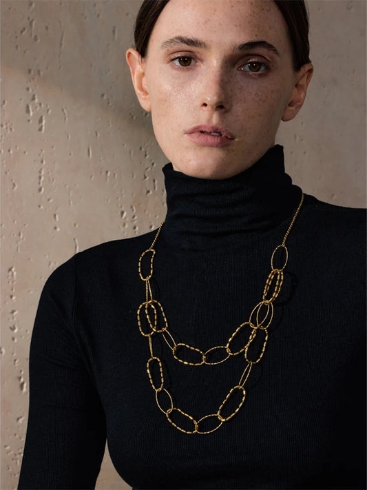 Circle link double layer chain round necklace women - product image