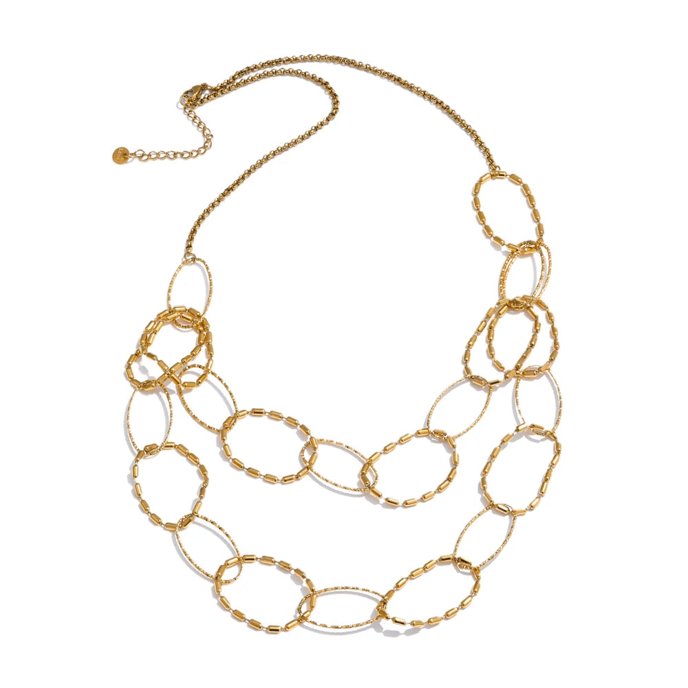 Circle link double layer chain round necklace women - product image