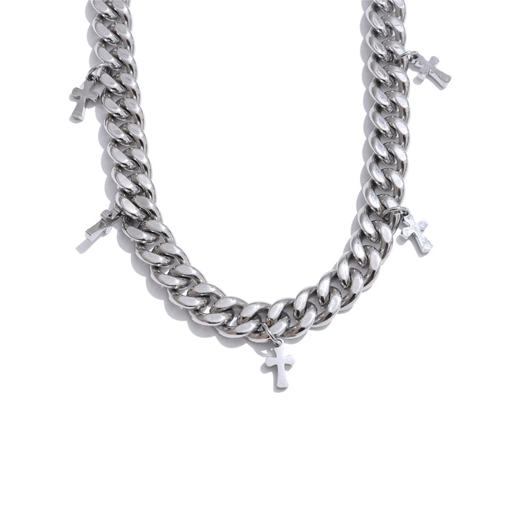 Classic cuban chain cross pendant necklace - product image