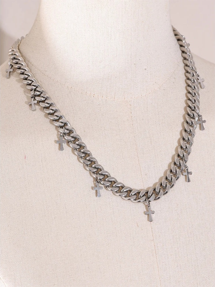 Classic cuban chain cross pendant necklace - product image