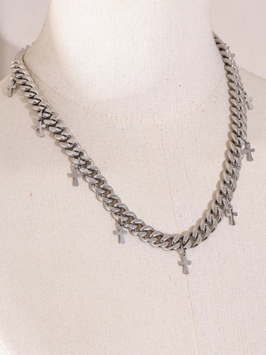Classic cuban chain cross pendant necklace - product image