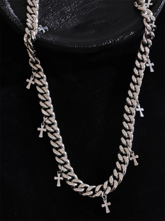 Classic cuban chain cross pendant necklace - product image