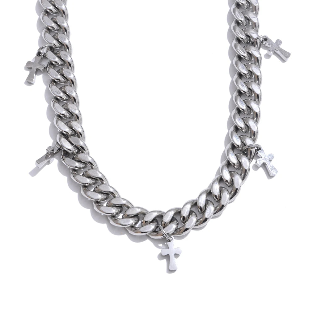 Classic cuban chain cross pendant necklace - product image