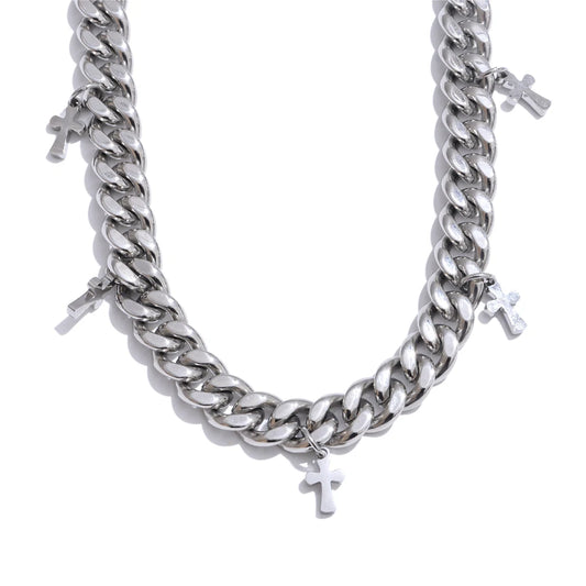 Classic cuban chain cross pendant necklace - product image