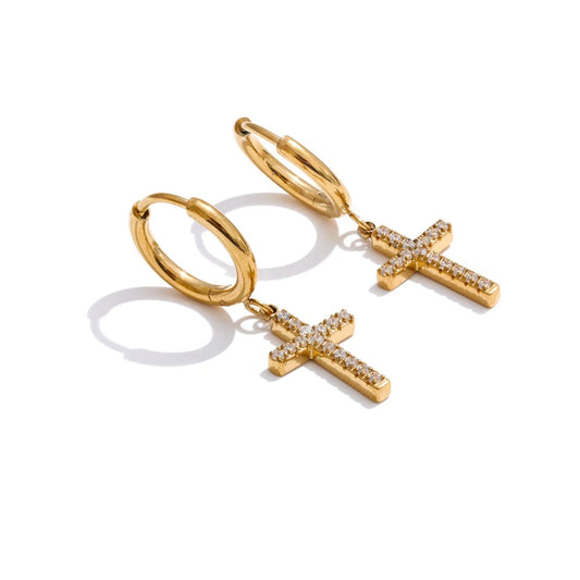 Cnc cubic zirconia cross drop dangle earrings - product image