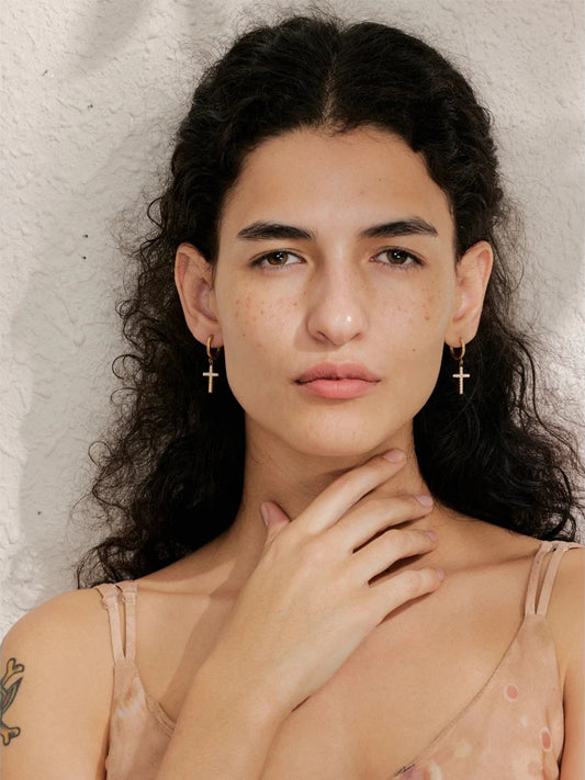 Cnc cubic zirconia cross drop dangle earrings - product image
