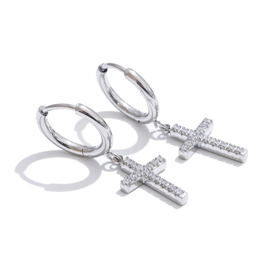 Cnc cubic zirconia cross drop dangle earrings - product image