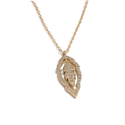 Cnc inlaid cubic zirconia leaf pendant necklace - product image