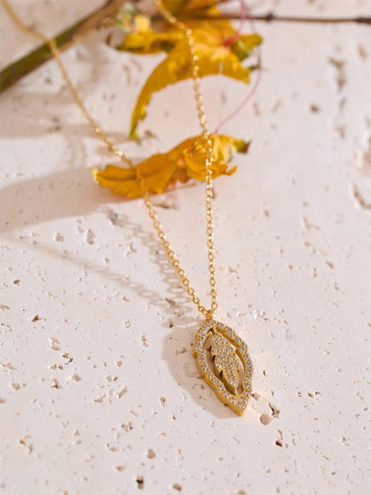 Cnc inlaid cubic zirconia leaf pendant necklace - product image