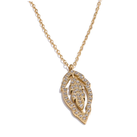 Cnc inlaid cubic zirconia leaf pendant necklace - product image