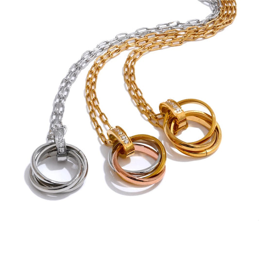 Cnc zirconia layered round pendant necklace - product image