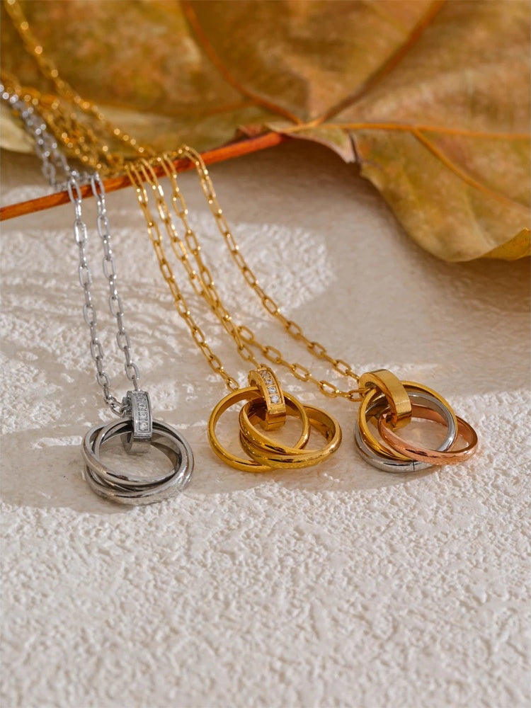 Cnc zirconia layered round pendant necklace - product image