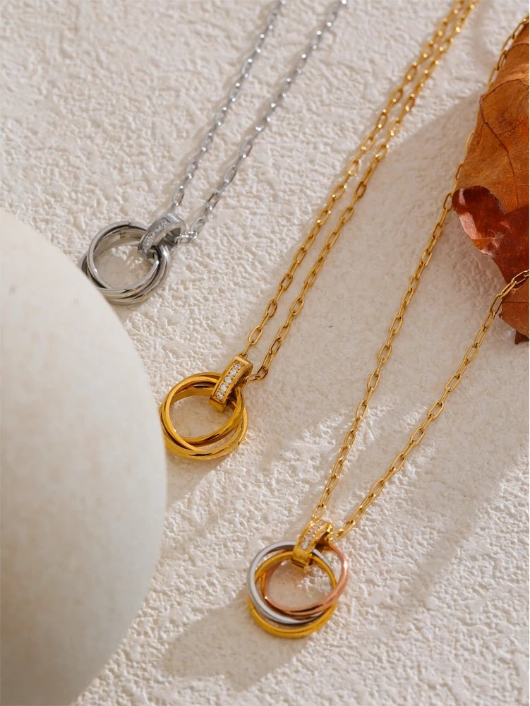 Cnc zirconia layered round pendant necklace - product image
